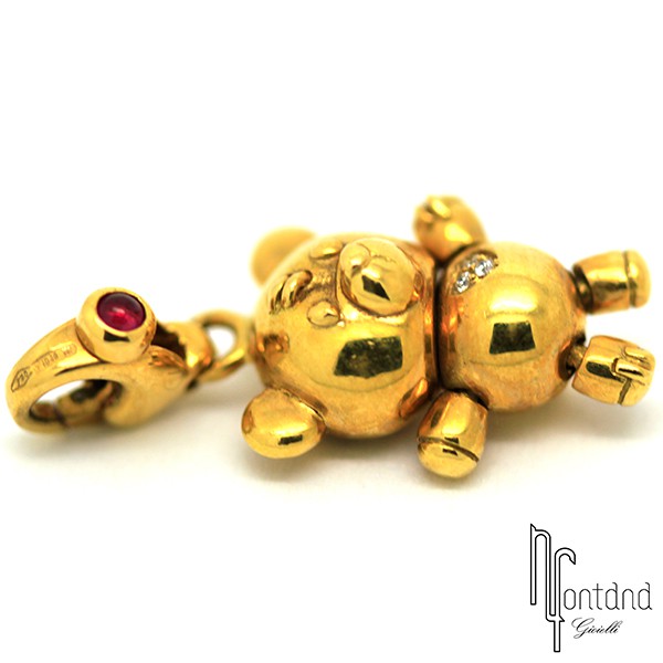 Ciondolo Orsetto in oro rosa 18 kt e diamante bianco