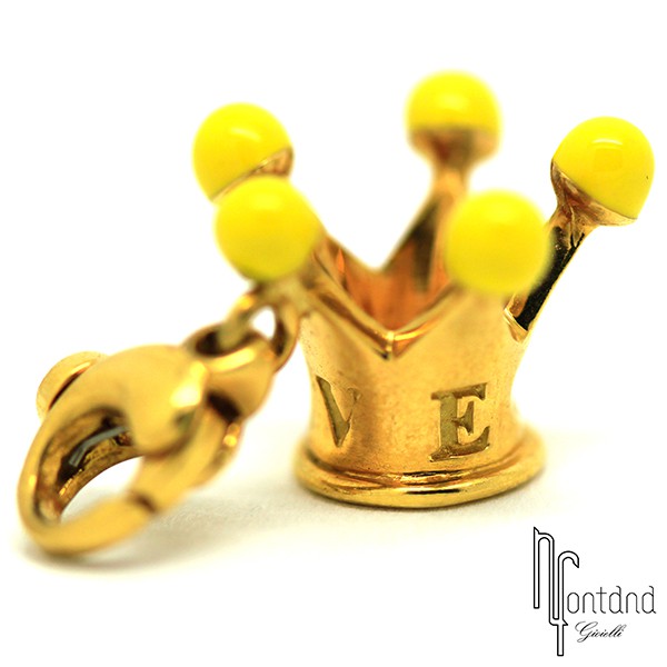 Ciondolo Corona di Pasquale Bruni in oro giallo 18 kt, smalto giallo, diamanti bianchi e rubino