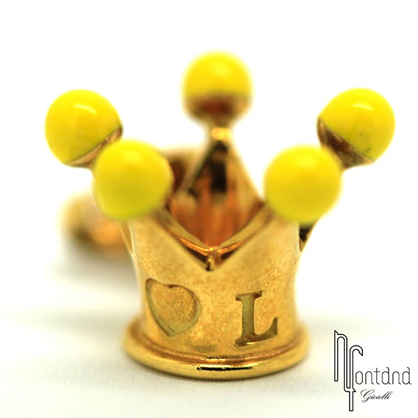 Ciondolo Corona di Pasquale Bruni in oro giallo 18 kt, smalto giallo, diamanti bianchi e rubino