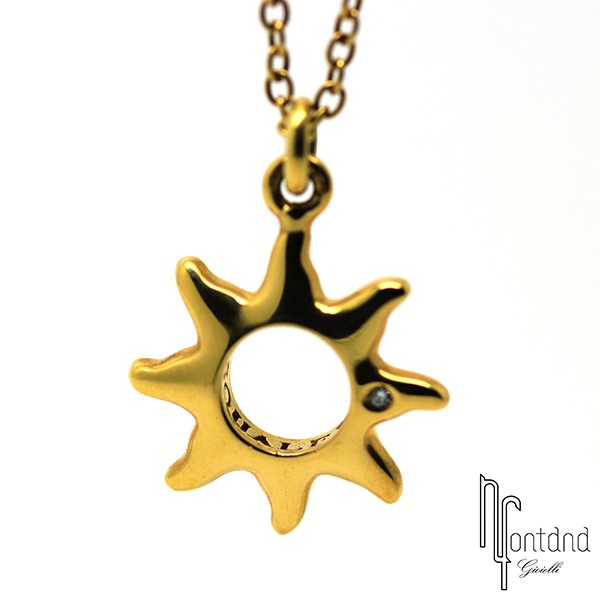 Catena e Ciondolo Sole di Pasquale Bruni in oro giallo 18 kt, smalti colorati e diamante bianco