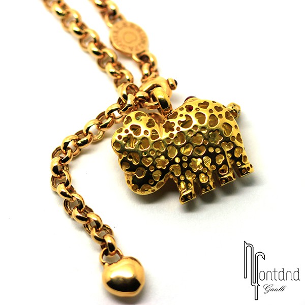 Ciondolo elefante di Pasquale Bruni in oro giallo 18 kt, smeraldo, rubin taglio cabochon e diamanti