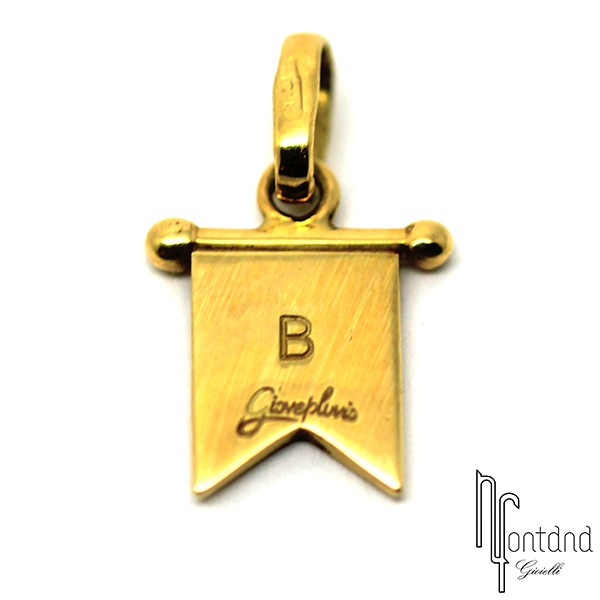 Bandierina B di Giovepluvio in oro giallo 18 kt e smalto a fuoco