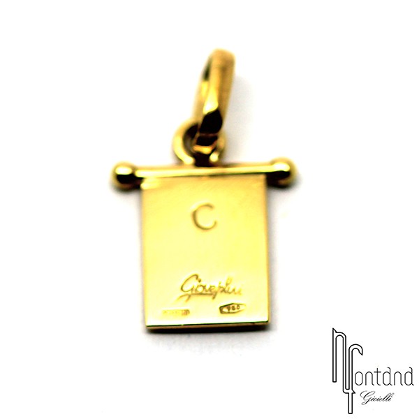 Bandierina C di Giovepluvio in oro giallo 18 kt e smalto a fuoco