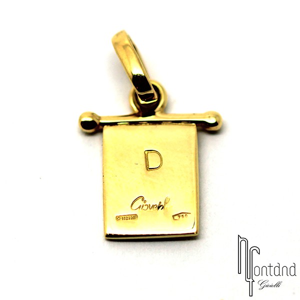 Bandierina D di Giovepluvio in oro giallo 18 kt e smalto a fuoco