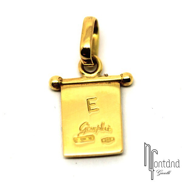 Bandierina E di Giovepluvio in oro giallo 18 kt e smalto a fuoco