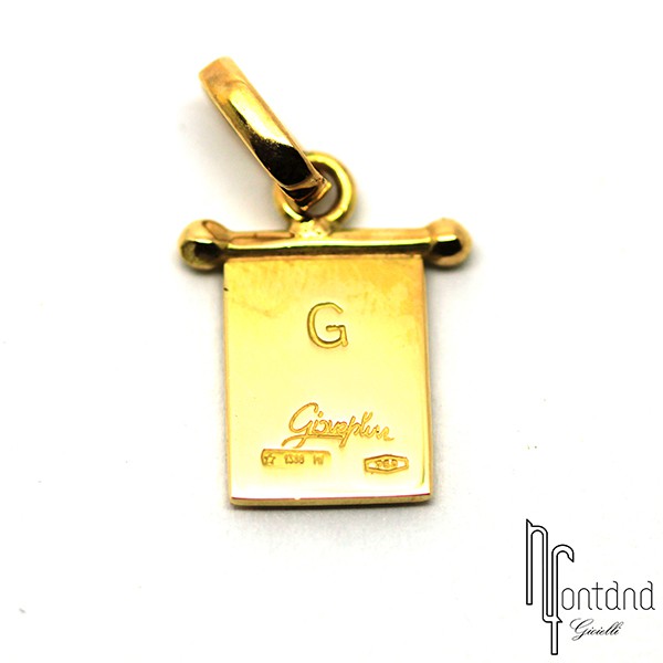 Bandierina G di Giovepluvio in oro giallo 18 kt e smalto a fuoco
