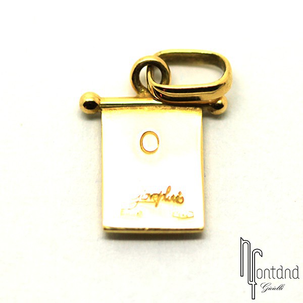 Bandierina O di Giovepluvio in oro giallo 18 kt e smalto a fuoco