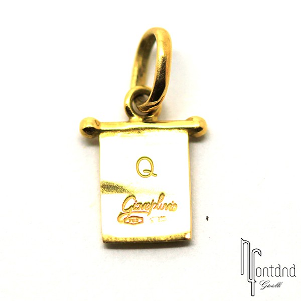 Bandierina Q di Giovepluvio in oro giallo 18 kt e smalto a fuoco
