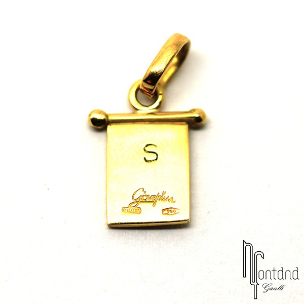 Bandierina S di Giovepluvio in oro giallo 18 kt e smalto a fuoco