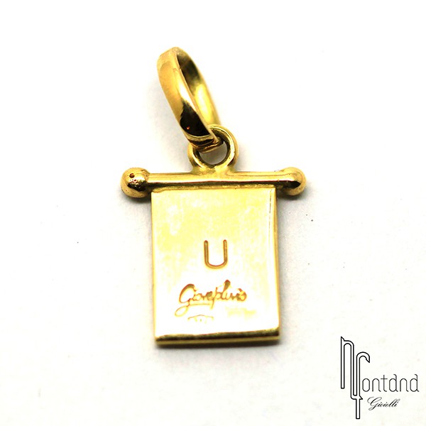 Bandierina U di Giovepluvio in oro giallo 18 kt e smalto a fuoco