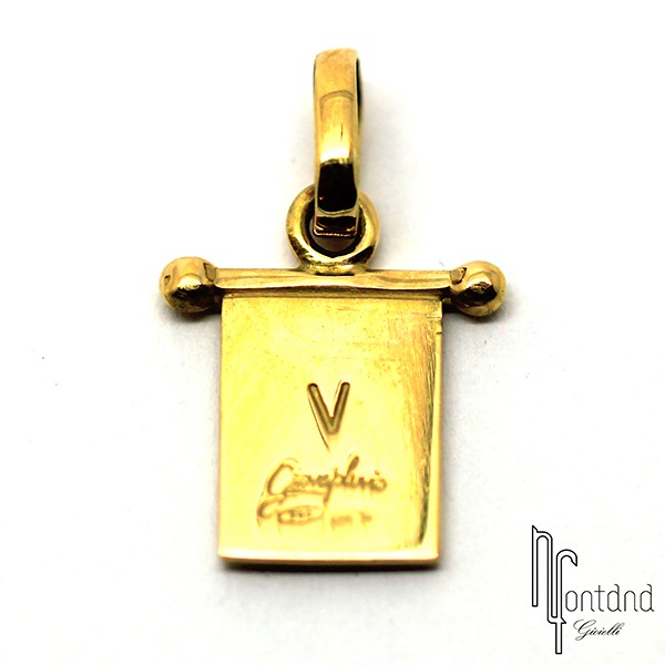 Bandierina V di Giovepluvio in oro giallo 18 kt e smalto a fuoco