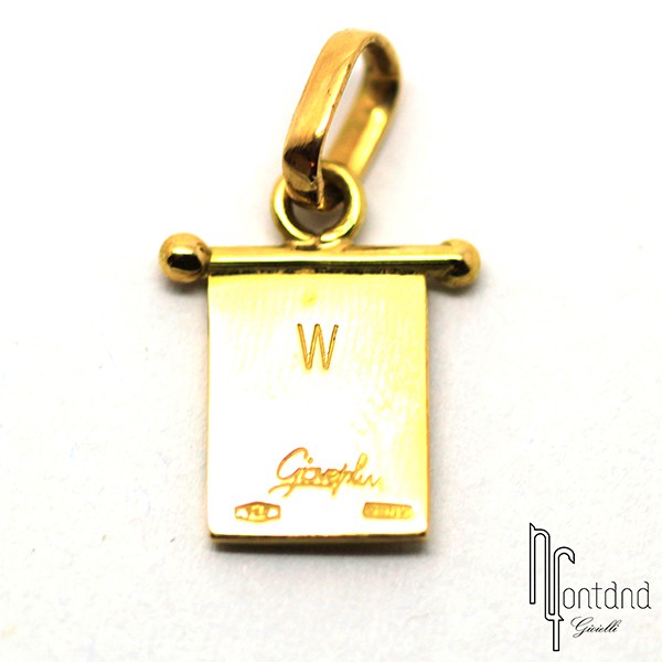 Bandierina W di Giovepluvio in oro giallo 18 kt e smalto a fuoco