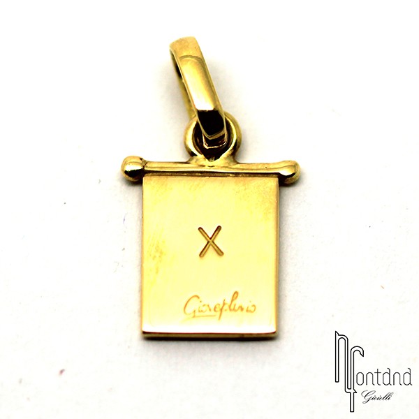 Bandierina X di Giovepluvio in oro giallo 18 kt e smalto a fuoco