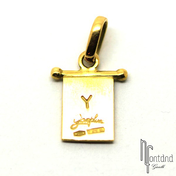 Bandierina Y di Giovepluvio in oro giallo 18 kt e smalto a fuoco