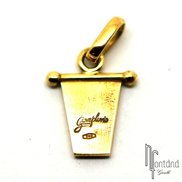 Bandierina INT di Giovepluvio in oro giallo 18 kt e smalto a fuoco