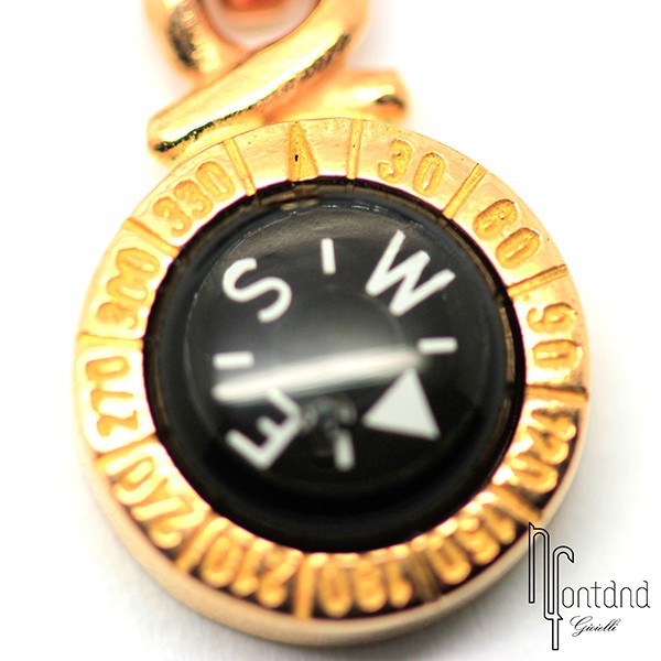 Ciondolo Bussola operativa di Giovepluvio in oro rosa 18 kt e smalto a fuoco