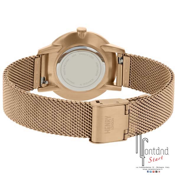 Henry London orologio Lady con cassa e cinturino maglia milanese in acciaio rose gold, quadrante bianco
