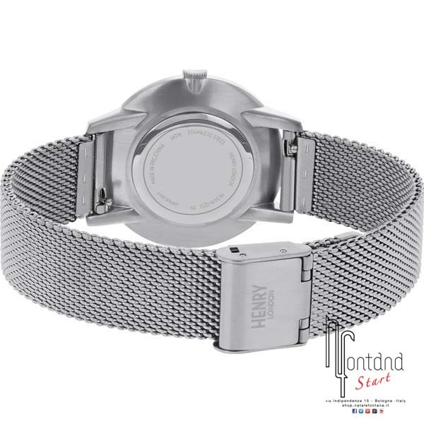 Henry London orologio Lady con cassa e cinturino maglia milanese in acciaio, quadrante bianco