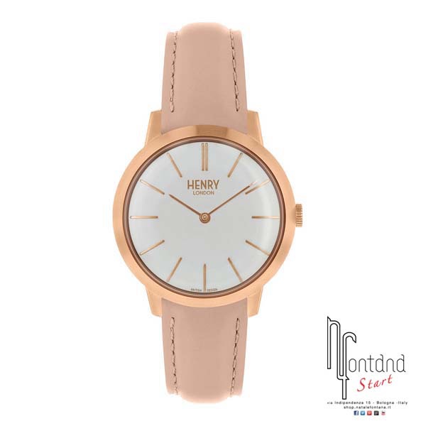 Henry London orologio Lady con cassa in acciaio laminato rose gold, cinturino in pelle rosa, quadrante bianco
