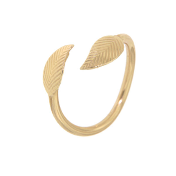 ISHWARA - Anello contrarié Foglie Vitae regolabile - gold filled