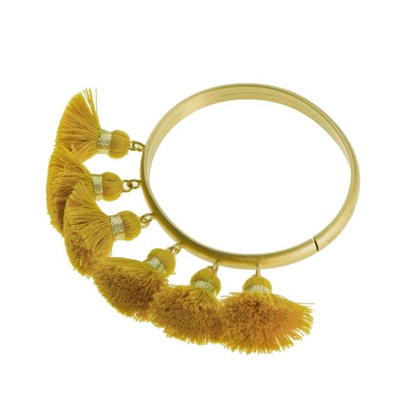 ISHWARA - Bracciale Tassel Bangle sei nappine di colore senape - argento placcato oro giallo 24ct