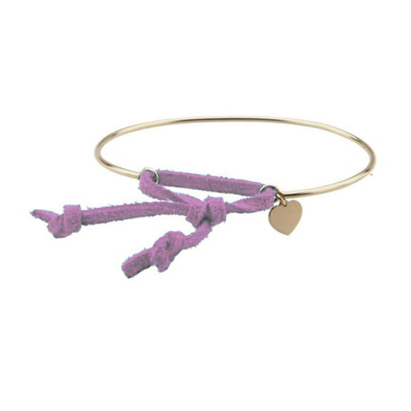 ISHWARA - Bracciale rigido con cuoricino pendente - argento laminato oro rosa e cordino in alcantara