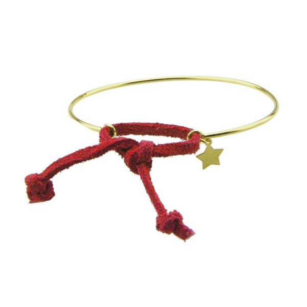ISHWARA - Bracciale rigido con stella pendente - argento laminato oro rosa e cordino in alcantara rosso