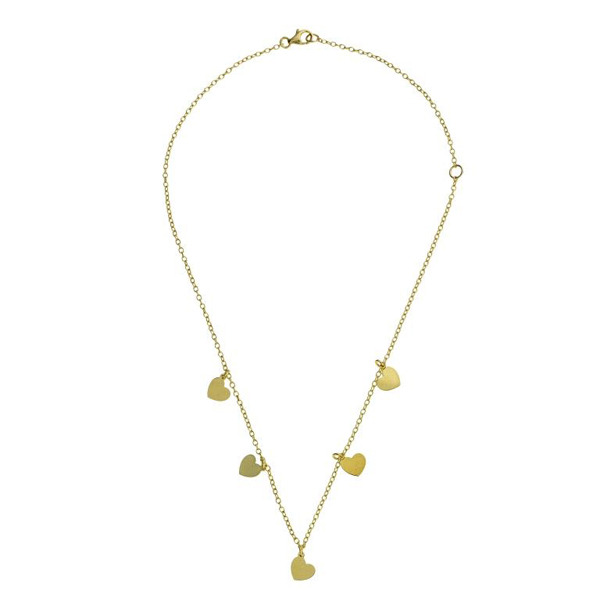 ISHWARA - Girocollo 5 cuoricini pendenti e catena rollò - argento laminato in oro giallo