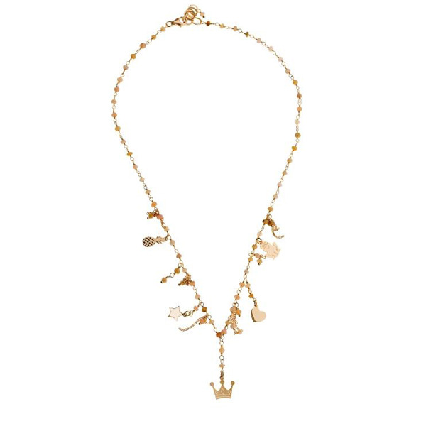 ISHWARA - Girocollo con opali rosa e pendenti: ananas, stella, rana, cuore, gufo - argento placcato oro rosa
