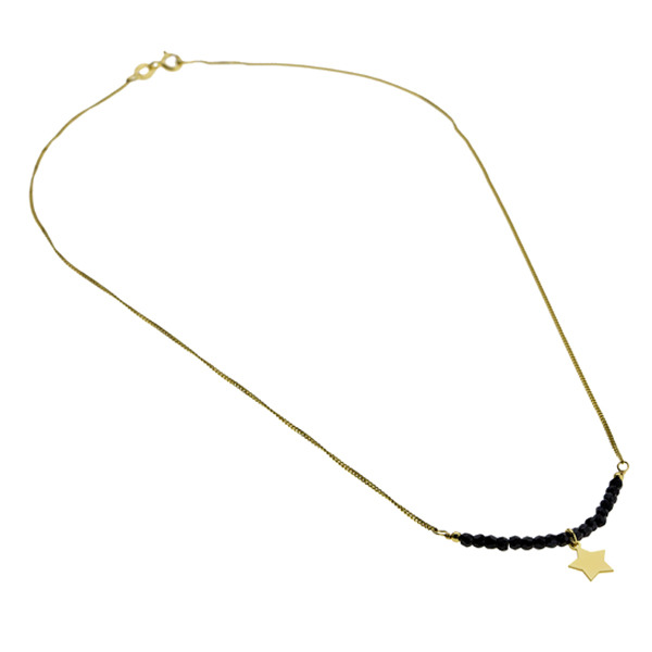 ISHWARA - Girocollo con segmento zirconi neri e ciondolo stella - argento laminato in oro giallo