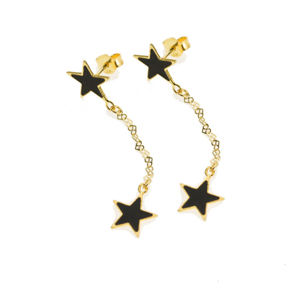 ISHWARA - Orecchini pendenti con ciondoli stelle in smalto nero - argento laminato in oro giallo