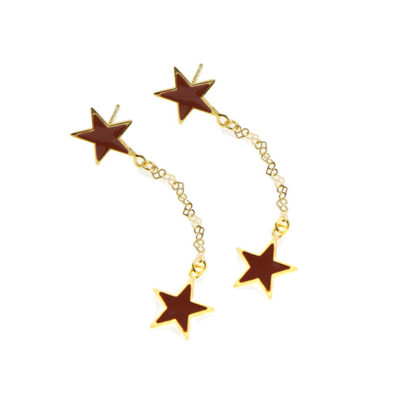 ISHWARA - Orecchini pendenti con ciondoli stelle in smalto rosso - argento laminato in oro giallo