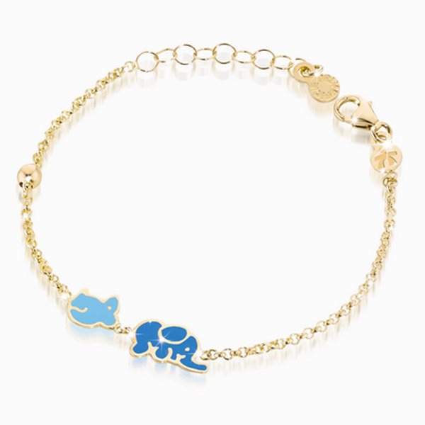 LeBebè - Bracciale FORTUNA in oro giallo con topolino ed elefante in oro e smalto colorato
