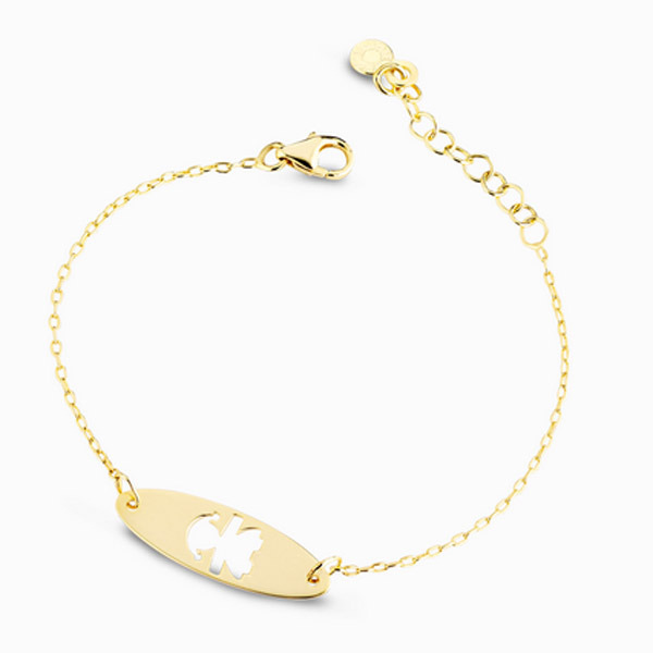 LeBebè - Bracciale PRIMEGIOIE in oro giallo con piastrina e sagoma bimba in oro giallo traforato