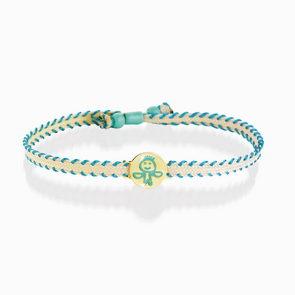 LeBebè - Bracciale ZODIACO Bilancia in oro giallo con smalto azzurro su cordino in tessuto canvas
