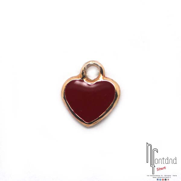 Marco Gerbella - Ciondolo cuore a piastrina in oro rosa e smalto rosso per orecchini