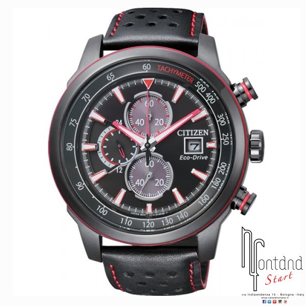 Orologio Citizen Uomo Eco-Drive Sport con Cronografo, cinturino in pelle nera/cassa acciaio brunito