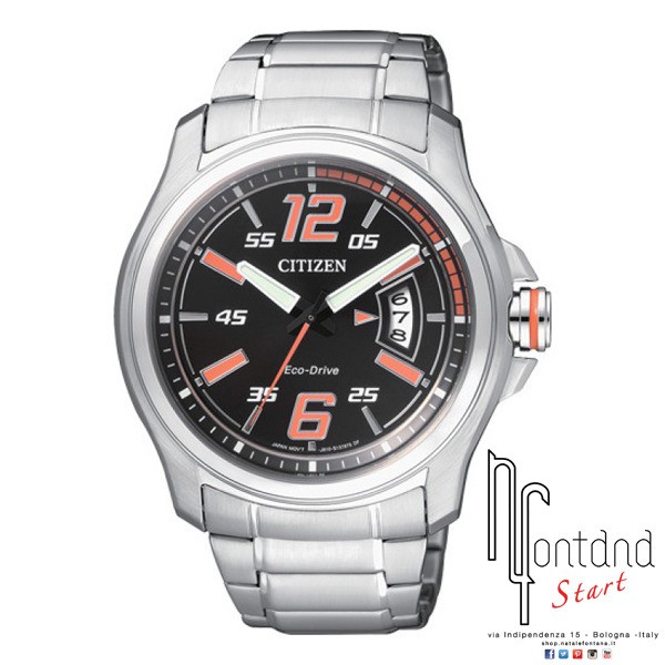 Orologio Citizen Uomo Eco-Drive in acciaio quadrante nero/numeri arancioni