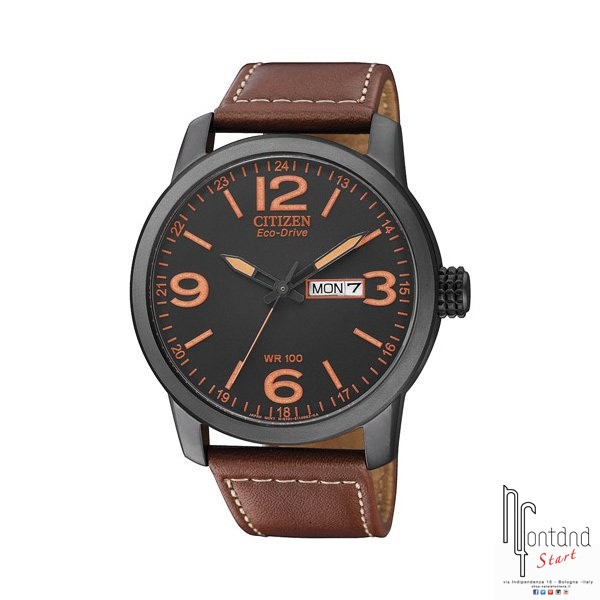 Orologio Citizen Urban Eco-Drive cassa brunita/cinturino pelle/numeri arancioni