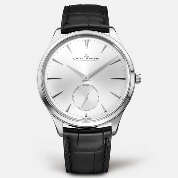 Orologio Jaeger Le-Coultre Master Ultra Thin Small Second automatico con quadrante argentato e cinturino nero