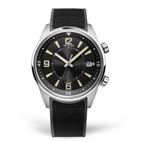 Orologio Jaeger-LeCoultre Polaris con movimento a carica automatica, quadrante nero e cinturino in caucciù nero