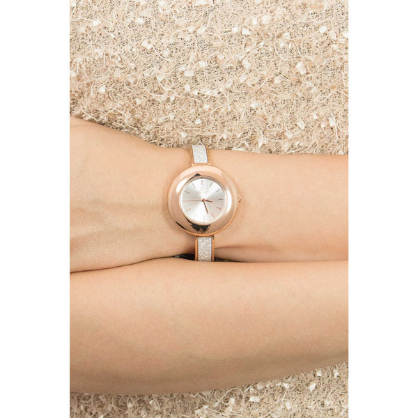 Orologio OPSOBJECTS collezione GLITTER LUX - cassa e cinturino in acciaio laminato rosato con glitter silver