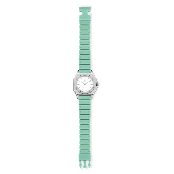 Orologio OPSOBJECTS collezione PARIS - cassa in resina argentata, lunetta argentata, cinturino in silicone azzurro