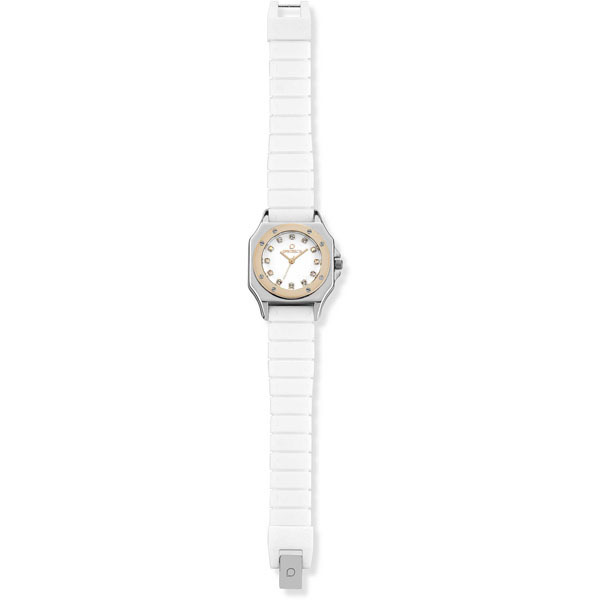 Orologio OPSOBJECTS collezione PARIS - cassa in resina argentata, lunetta rosata, cinturino in silicone bianco