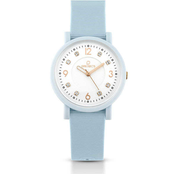 Orologio OPSOBJECTS collezione POSH - celeste, indici con zirconi e numeri laminati rosati - diametro 34 mm