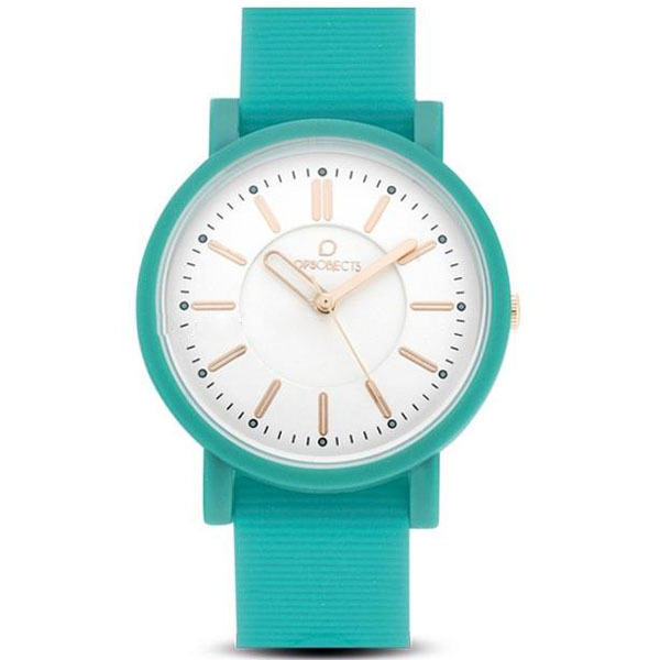 Orologio OPSOBJECTS collezione POSH - verde acqua,indici a bastone e lancette laminati rosati- diametro 34 mm