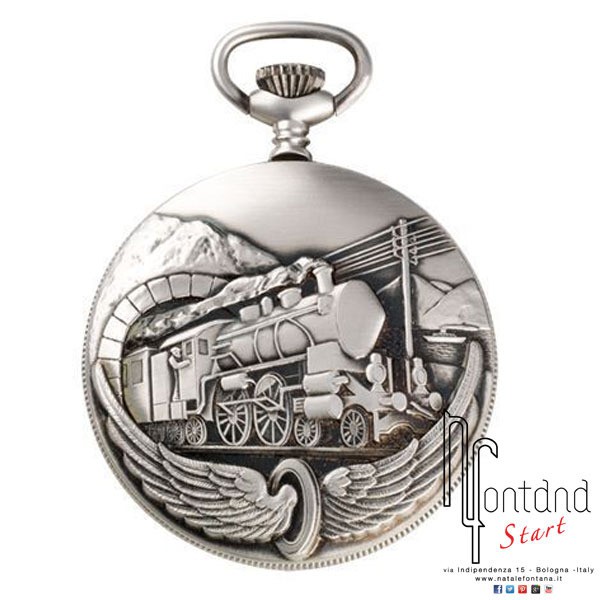 Orologio Perseo da tasca Treno Pioneer con cassa in metallo pressofusione/ghiera dorata/lancette lavorate