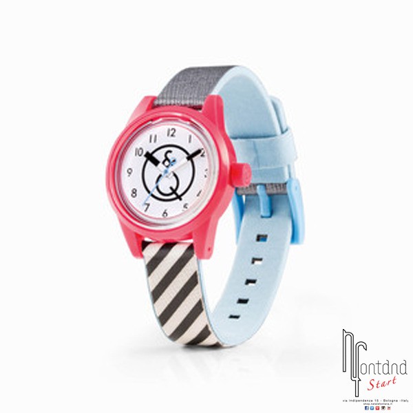 Orologio Smile Solar Mini cassa fucsia/quadrante bianco/cinturino azzurro,bianco,nero e grigio Optical Style