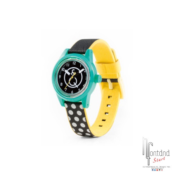 Orologio Smile Solar Mini cassa verde/quadrante nero/cinturino giallo, bianco e nero a pois