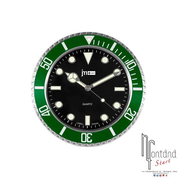 Orologio da parete Lowell quadrante nero/ghiera verde